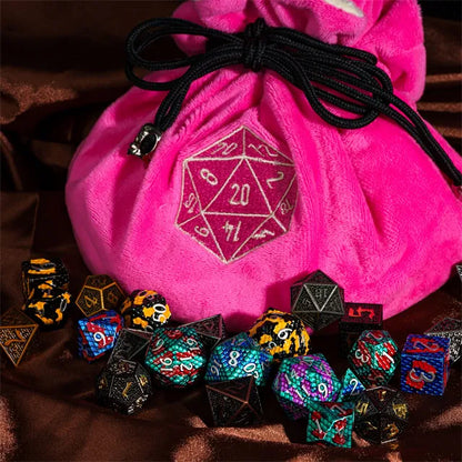 Multi-pocket d20 Dice Bag - Hot Pink & Beige